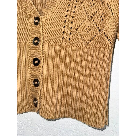 Bandolino Womens Medium Button-Up Short Sleeve Knit Sweater Cotton & Acrylic Tan - Picture 4 of 7